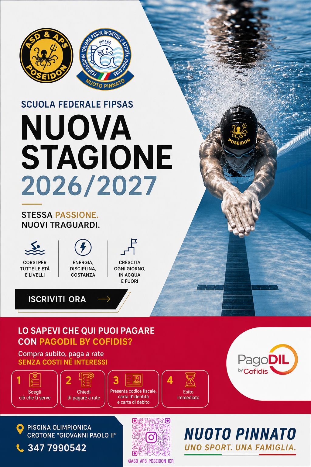 Locandina Poseidon: nuova stagione 2026/2027 di nuoto pinnato a Crotone